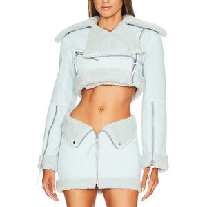 H:Ours 'Carlota' Blue Crop Vegan Leather Jacket Size S